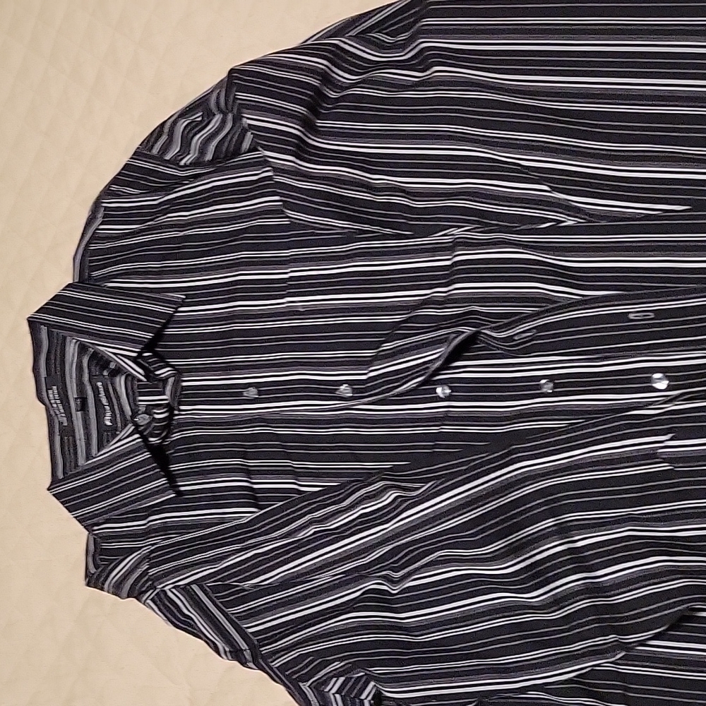 EUC Playa Grande Dress Shirt Black Grey Stripes 3XLT